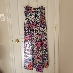 RACHEL ROY WOMEN'S Bl ANIMAL PRINT SLEEVELESS KEYHOLE BELOW THE KNEE PARTY